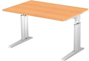 Thumbnail - HAMMERBACHER Haziender höhenverstellbarer Schreibtisch buche rechteckig, C-Fuß-Gestell silber 120,0 x 80,0 cm