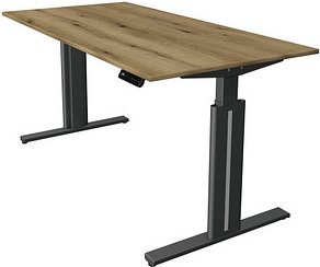 Thumbnail - Kerkmann Move 3 elegant elektrisch höhenverstellbarer Schreibtisch eiche rechteckig, T-Fuß-Gestell grau 160,0 x 80,0 cm