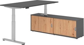 HAMMERBACHER VXDSM16SB elektrisch höhenverstellbarer Schreibtisch grafit rechteckig, T-Fuß-Gestell silber 160,0 x 80,0 c...