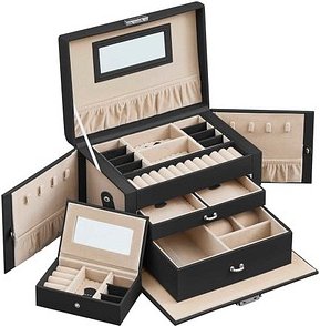 SONGMICS Schmuckkästchen schwarz, beige 26,0 x 18,0 x 17,0 cm, 1 St.