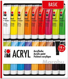 Marabu Basic Acrylfarben farbsortiert 18 x 36,0 ml, 18 St.