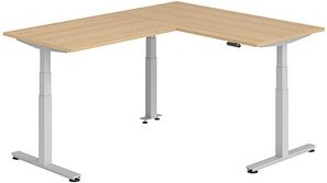 Thumbnail - HAMMERBACHER XDSMW1612 elektrisch höhenverstellbarer Schreibtisch eiche rechteckig, T-Fuß-Gestell silber 160,0 x 200,0 c...