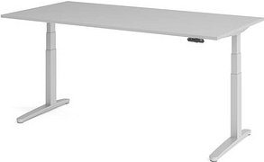 Thumbnail - HAMMERBACHER XBHM2E elektrisch höhenverstellbarer Schreibtisch lichtgrau rechteckig, C-Fuß-Gestell silber 200,0 x 100,0 ...