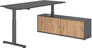 Thumbnail - HAMMERBACHER VXMST19SB elektrisch höhenverstellbarer Schreibtisch grafit rechteckig, T-Fuß-Gestell grau 180,0 x 80,0 cm