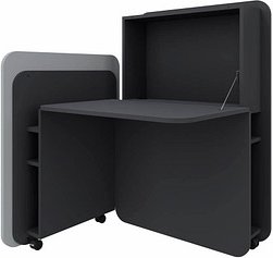 Thumbnail - fm FLATup Sekretär graphit/ hellblau rechteckig, schwarz 107,0 x 41,5 - 91,0 cm