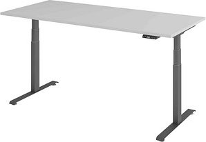 BaseLite elektrisch höhenverstellbarer Schreibtisch lichtgrau rechteckig, T-Fuß-Gestell grau 180,0 x 80,0 cm