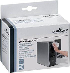 DURABLE feuchte Reinigungstücher SUPERCLEAN 50 weiß, 50 Tücher