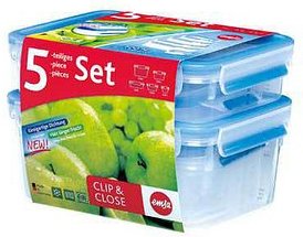 emsa Frischhaltedosen-Set CLIP & CLOSE transparent 0,15/0,2/0,55/1,0/3,7 l, 1 Set