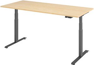 BaseLite elektrisch höhenverstellbarer Schreibtisch ahorn rechteckig, T-Fuß-Gestell grau 180,0 x 80,0 cm
