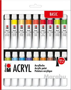 Thumbnail - 18 Marabu Basic Acrylfarben farbsortiert 18 x 12,0 ml