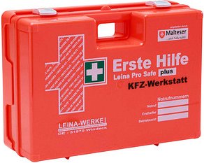 LEINA-WERKE Erste-Hilfe-Koffer Pro Safe plus KFZ-Werkstatt DIN 13169 + Erweiterung orange
