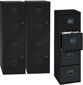 AKTION: BISLEY Home PFA 4 Hängeregistraturschränke schwarz 4 Schubladen 41,3 x 40,0 x 132,1 cm