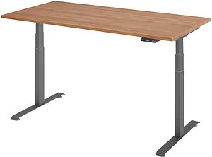 BaseLite elektrisch höhenverstellbarer Schreibtisch nussbaum rechteckig, T-Fuß-Gestell grau 160,0 x 80,0 cm