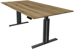 Thumbnail - Kerkmann Move 3 elegant elektrisch höhenverstellbarer Schreibtisch eiche rechteckig, T-Fuß-Gestell grau 200,0 x 100,0 cm