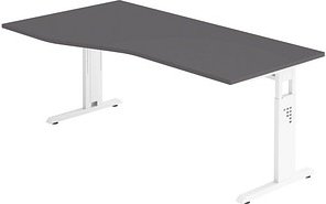 Thumbnail - HAMMERBACHER OS 18 höhenverstellbarer Schreibtisch grafit Trapezform, C-Fuß-Gestell weiß 180,0 x 80,0/100,0 cm