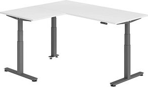 Thumbnail - HAMMERBACHER XDSMW1908 elektrisch höhenverstellbarer Schreibtisch weiß rechteckig, T-Fuß-Gestell grau 180,0 x 160,0 cm