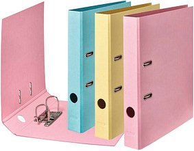 10 FALKEN PURE Pastell Ordner Vanille-Gelb, Flamingo-Pink, Himmel-Blau Karton 5,0 cm DIN A4