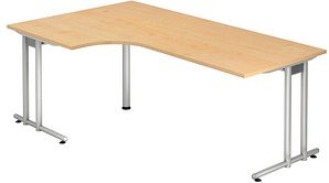 HAMMERBACHER Prokura Schreibtisch ahorn L-Form, C-Fuß-Gestell silber 200,0 x 80,0/120,0 cm