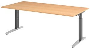 Thumbnail - HAMMERBACHER VXB2E höhenverstellbarer Schreibtisch buche rechteckig, C-Fuß-Gestell grau 200,0 x 100,0 cm