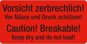 250 EICHNER Warnetiketten rot »Vorsicht zerbrechlich! Vor Nässe und Druck schützen!« 100,0 x 50,0 mm