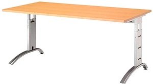 Thumbnail - HAMMERBACHER Savona höhenverstellbarer Schreibtisch buche rechteckig, C-Fuß-Gestell silber 160,0 x 80,0 cm