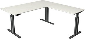 Thumbnail - Kerkmann Move 3 elegant elektrisch höhenverstellbarer Schreibtisch weiß L-Form, T-Fuß-Gestell grau 180,0 x 180,0 cm