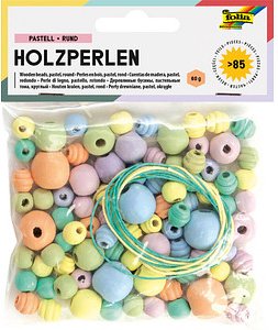 folia Perlen-Set aus Holz pastell mehrfarbig