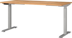 GERMANIA JET höhenverstellbarer Schreibtisch navarra-eiche rechteckig, T-Fuß-Gestell silber 160,0 x 80,0 cm