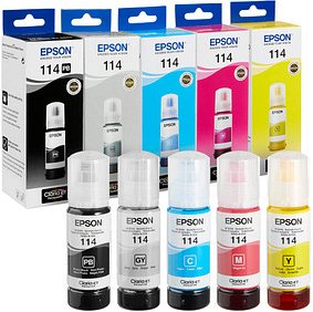 EPSON 114/T07B1/B2/B3/B4/B5 Foto schwarz, cyan, magenta, gelb, grau Tintenflaschen, 5er-Set