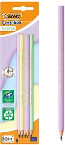 BIC EVOLUTION PASTEL Bleistifte HB 2x lila, grün, gelb, rosa, 5 St.
