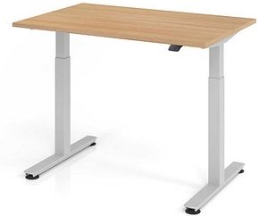 HAMMERBACHER XMST12 elektrisch höhenverstellbarer Schreibtisch eiche rechteckig, T-Fuß-Gestell silber 120,0 x 80,0 cm