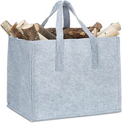 relaxdays Kaminholztasche 50,0 l hellgrau 43,0 x 36,5 x 34,5 cm