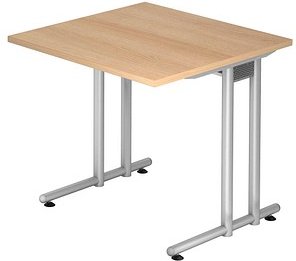 HAMMERBACHER Prokura Schreibtisch eiche quadratisch, C-Fuß-Gestell silber 80,0 x 80,0 cm