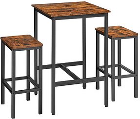 VASAGLE Bartisch-Set, schwarz Holz, Metall, 3-teilig