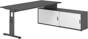 Thumbnail - HAMMERBACHER OSE19SB höhenverstellbarer Schreibtisch grafit rechteckig, T-Fuß-Gestell grau 180,0 x 80,0 cm