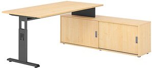 Thumbnail - HAMMERBACHER OSE16SB höhenverstellbarer Schreibtisch ahorn rechteckig, T-Fuß-Gestell grau 160,0 x 80,0 cm
