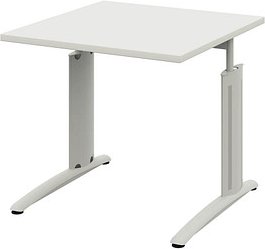 Thumbnail - röhr Techno höhenverstellbarer Schreibtisch weiß quadratisch, C-Fuß-Gestell silber 80,0 x 80,0 cm