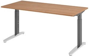 HAMMERBACHER VXB016 höhenverstellbarer Schreibtisch nussbaum rechteckig, C-Fuß-Gestell grau 160,0 x 80,0 cm