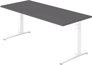 HAMMERBACHER VXB19 höhenverstellbarer Schreibtisch grafit rechteckig, C-Fuß-Gestell weiß 180,0 x 80,0 cm
