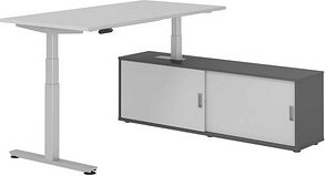 HAMMERBACHER VXDSM16SB elektrisch höhenverstellbarer Schreibtisch lichtgrau rechteckig, T-Fuß-Gestell silber 160,0 x 80,...