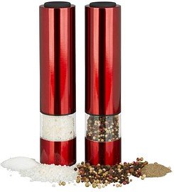 Thumbnail - relaxdays elektrisches Salz- & Pfeffermühlen-Set rot 22,0 cm 2-tlg.