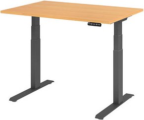 HAMMERBACHER XDKB12 elektrisch höhenverstellbarer Schreibtisch buche rechteckig, C-Fuß-Gestell grau 120,0 x 80,0 cm