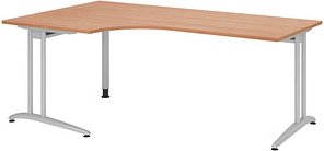 Thumbnail - HAMMERBACHER Altus Schreibtisch nussbaum L-Form, C-Fuß-Gestell silber 200,0 x 80,0/120,0 cm