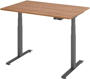 BaseLite elektrisch höhenverstellbarer Schreibtisch nussbaum rechteckig, T-Fuß-Gestell grau 120,0 x 80,0 cm