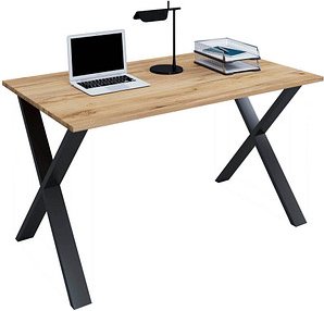 VCM my office Lona Schreibtisch honig-eiche rechteckig, X-Fuß-Gestell schwarz 110,0 x 80,0 cm