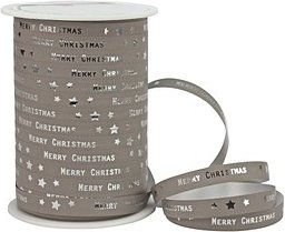 PRÄSENT Geschenkband Merry Christmas matt grau/silber 10,0 mm x 100,0 m