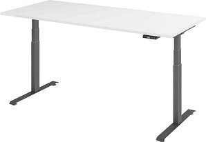 BaseLite elektrisch höhenverstellbarer Schreibtisch weiß rechteckig, T-Fuß-Gestell grau 180,0 x 80,0 cm