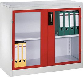 CP Stahlschrank 8831-055 S10192 lichtgrau, rubinrot, Acrylglas 1 Fachboden 120,0 x 50,0 x 100,0 cm, aufgebaut, 1 St.