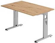 Thumbnail - HAMMERBACHER OS 12 höhenverstellbarer Schreibtisch asteiche rechteckig, C-Fuß-Gestell silber 120,0 x 80,0 cm