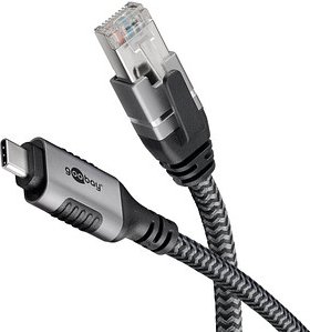 Thumbnail - goobay USB C 3.1/RJ45 CAT 6 Kabel 1,5 m grau, schwarz, 1 St.